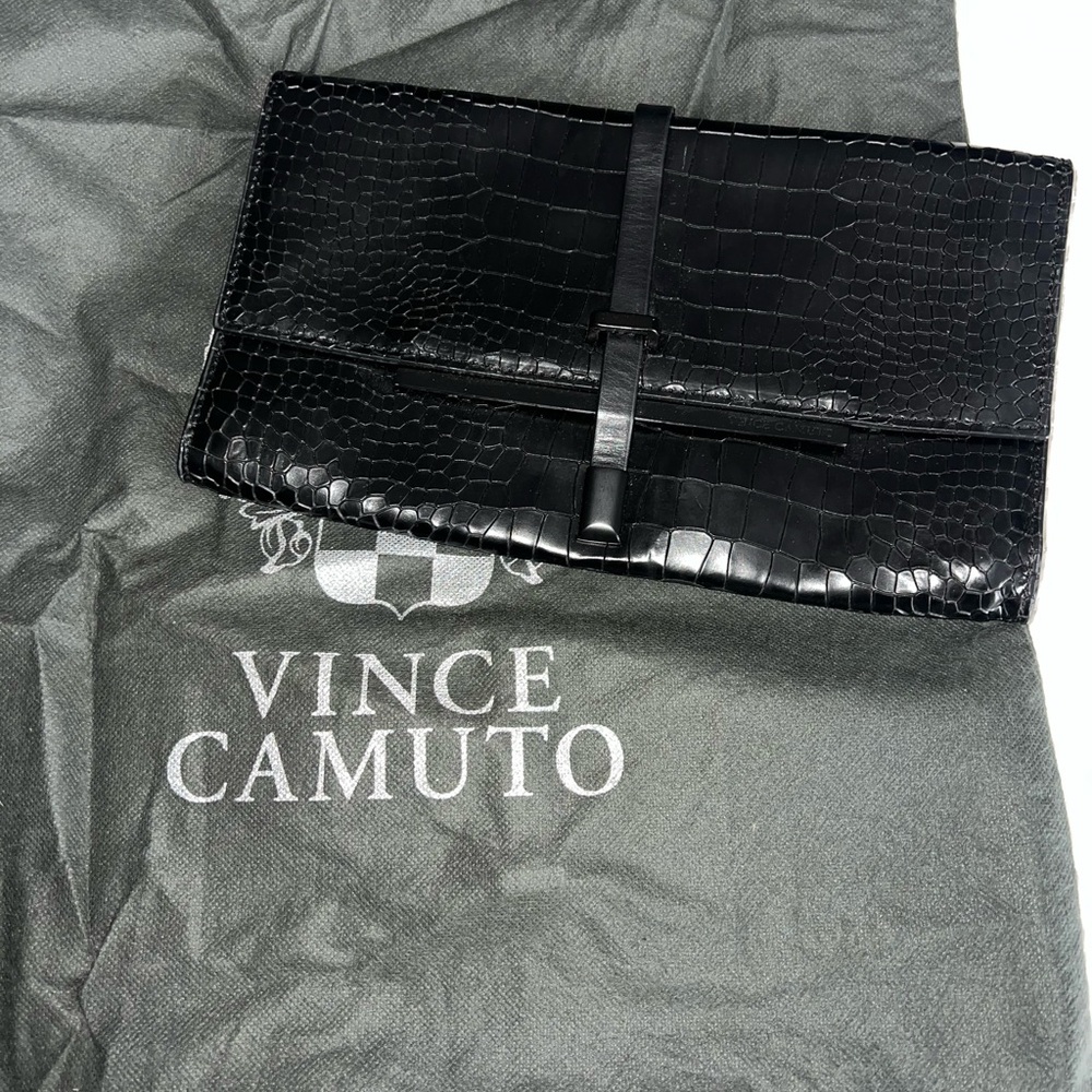 Vince Camuto Black Embossed Leather Clutch